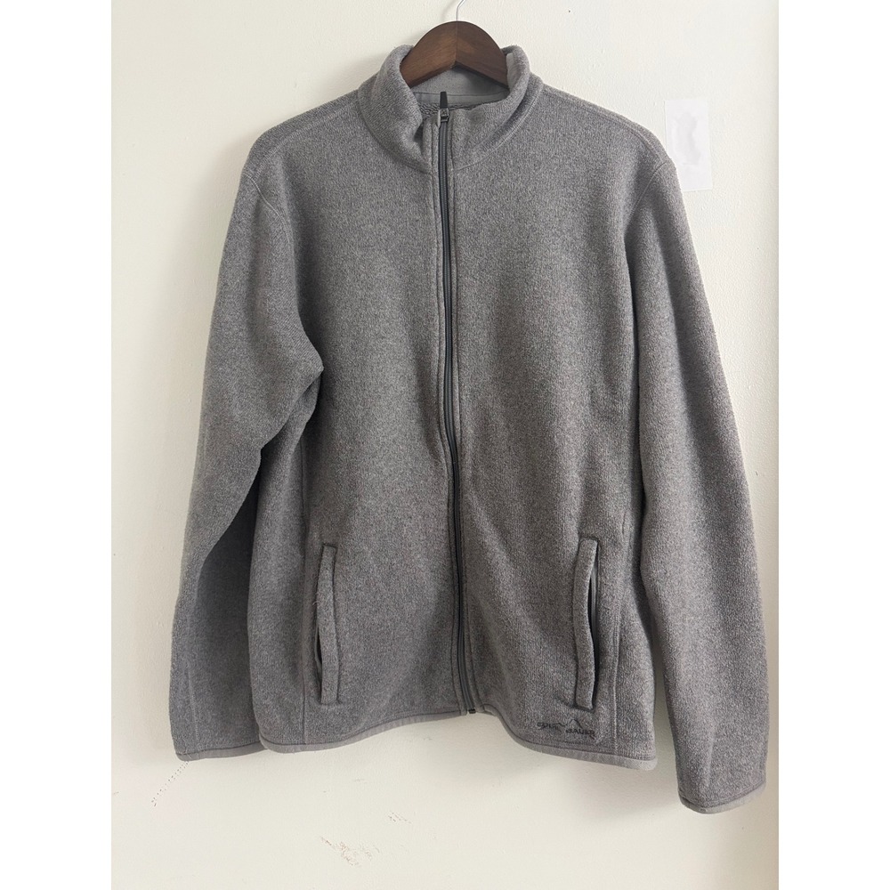 Eddie Bauer Mens Full Zip Fleece Jacket Gray Sweater Knit Mock Neck L D4066109
